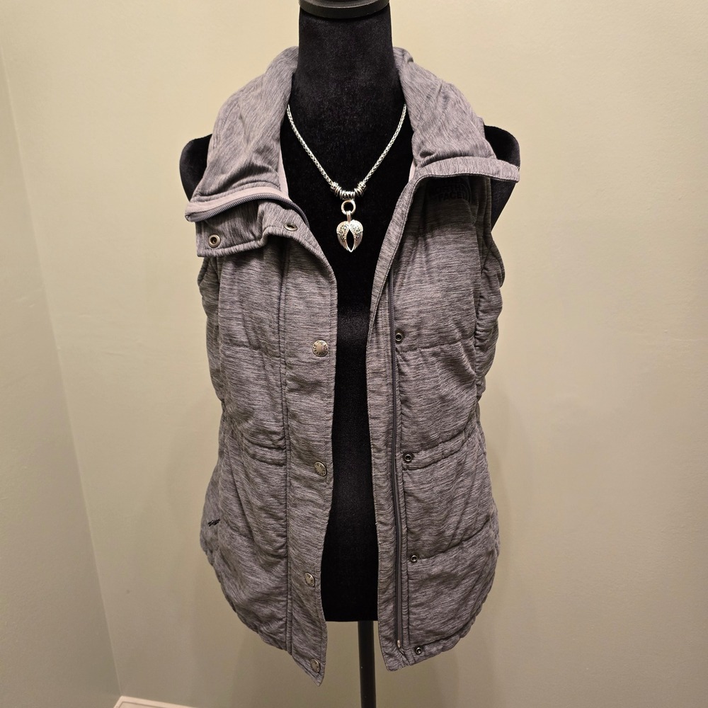 The North Face Womens Gray Heathered Puffer Vest Full Zip Snap Front XS